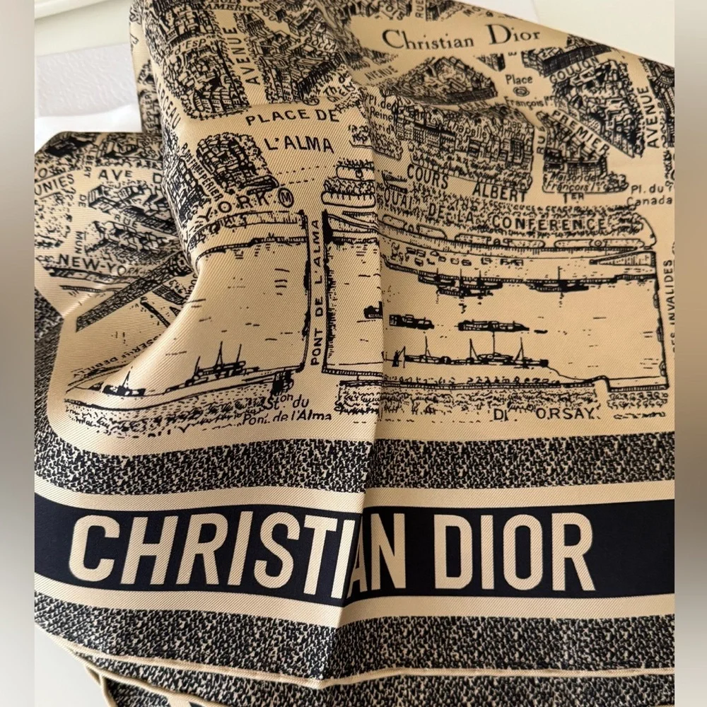 NEW Dior Plan De Paris Silk Scarf 90x90